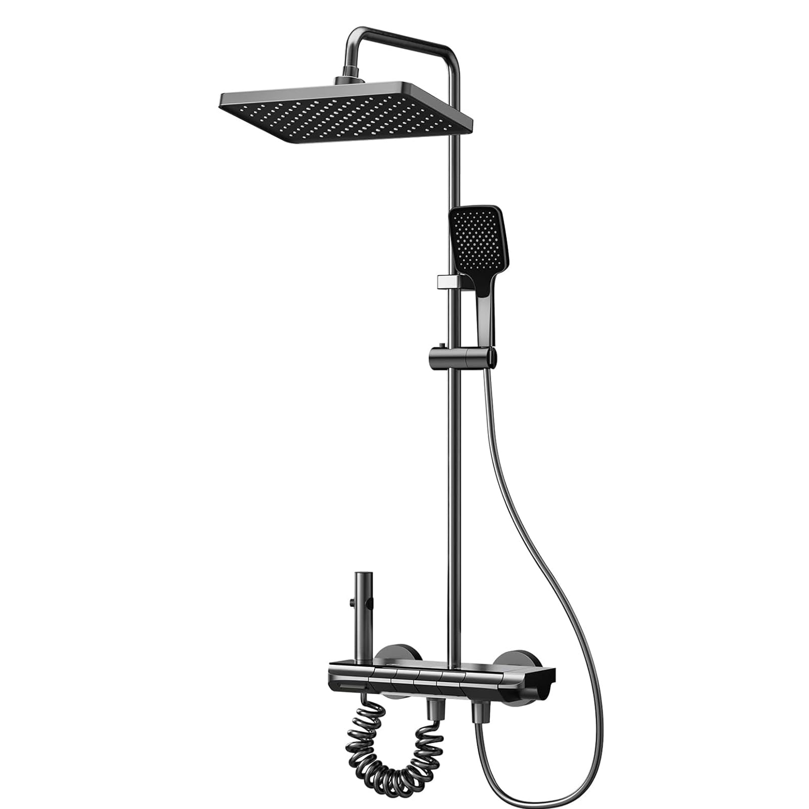 Shower Riser Rail Kit, Shower Mixer Set with Height-Adjustable Shower Rail & Square Overhead Shower, 4 Spray Modes, Ideal for Standard Bathroom Plumbing Systems