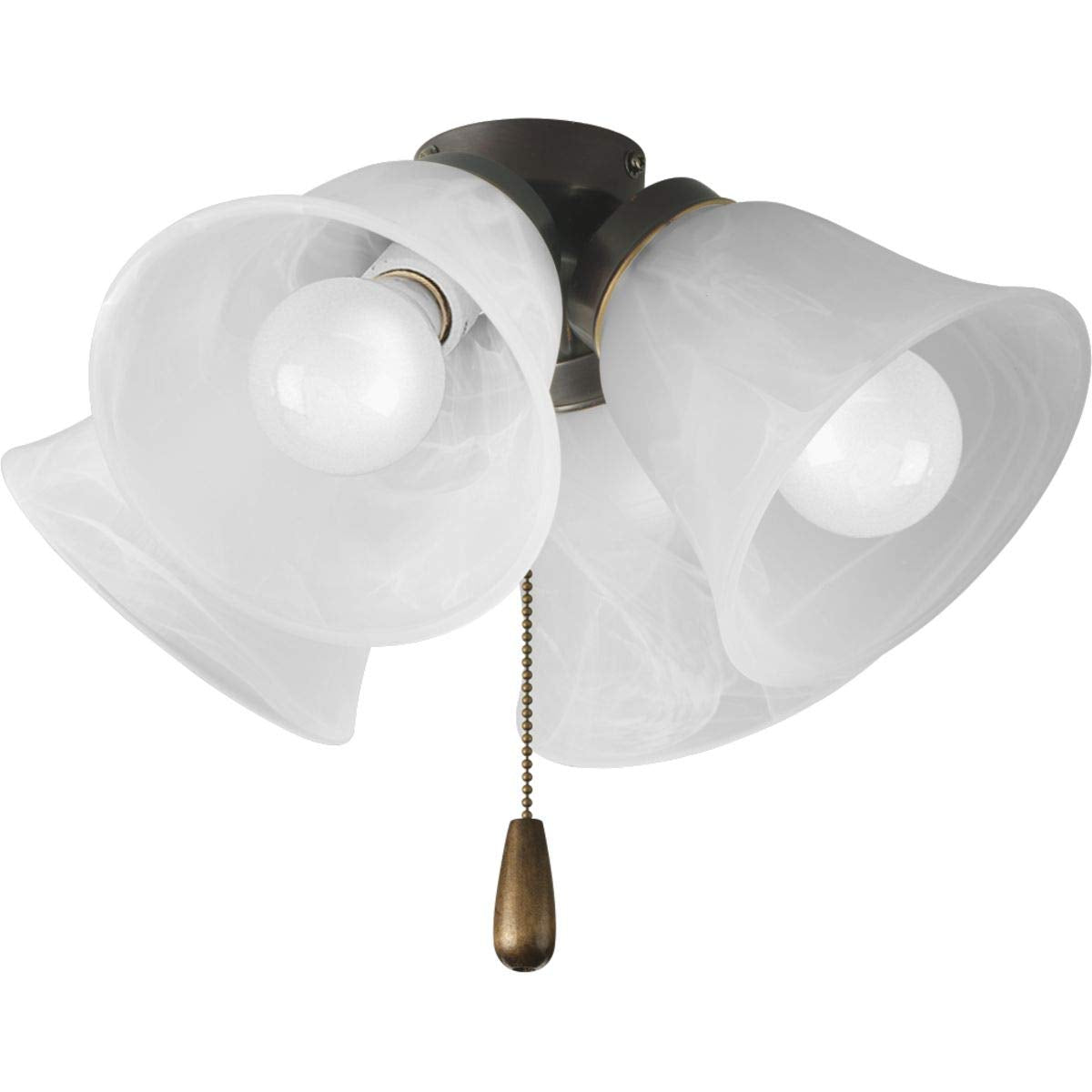 Progress Lighting 4-Light Universal Ceiling Fan Light Kit for AirPro Collection Ceiling Fans, New Traditional and Rustic Style, Includes 4 LED Light Bulbs, Antique Bronze