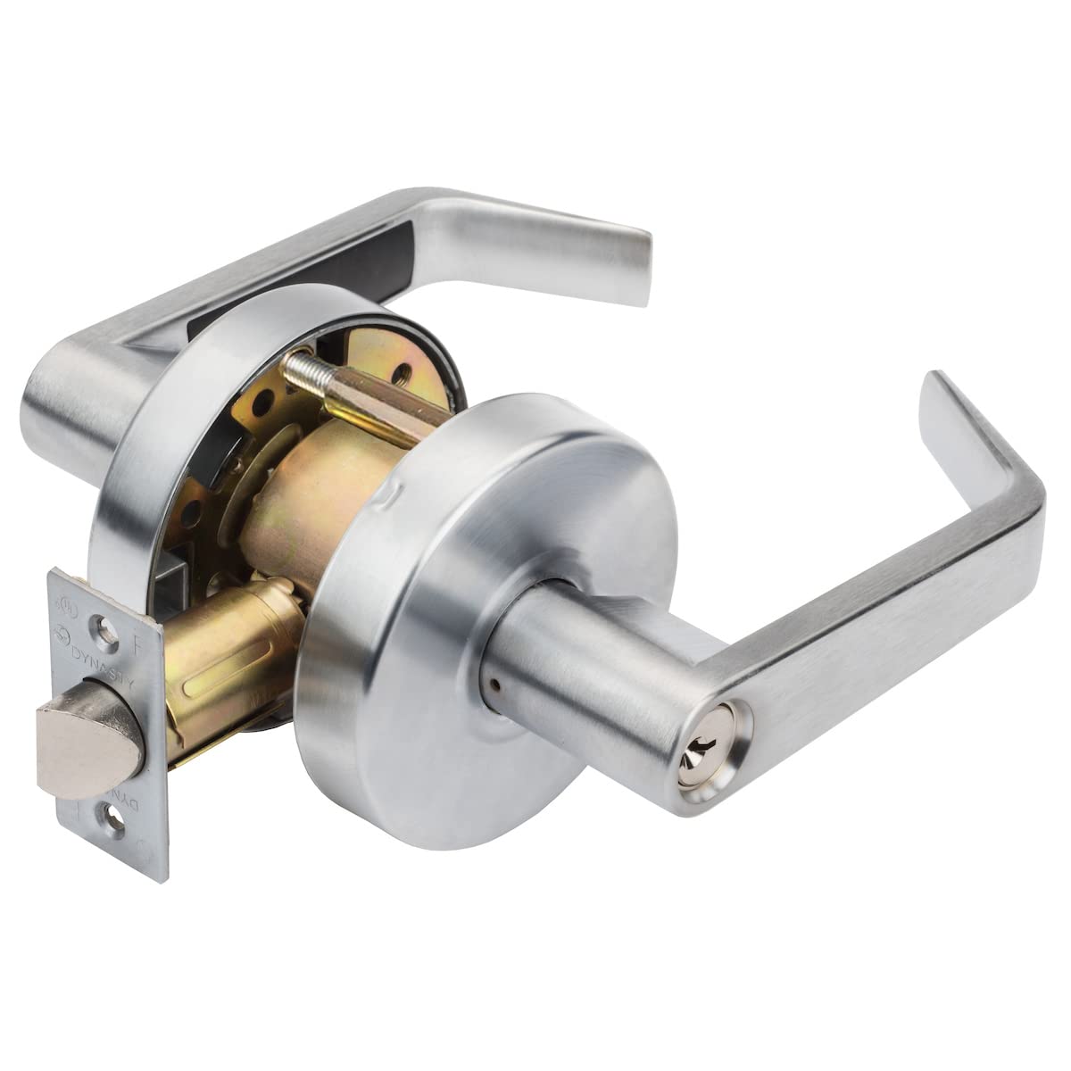 Dynasty Hardware Classroom Door Lock Keyed Lever Lockset, ADA Compliant, Grade 2 Heavy Duty Locking Handle for School, Classroom or Educational Facility, Satin Chrome Finish, Model AUG-03-26D