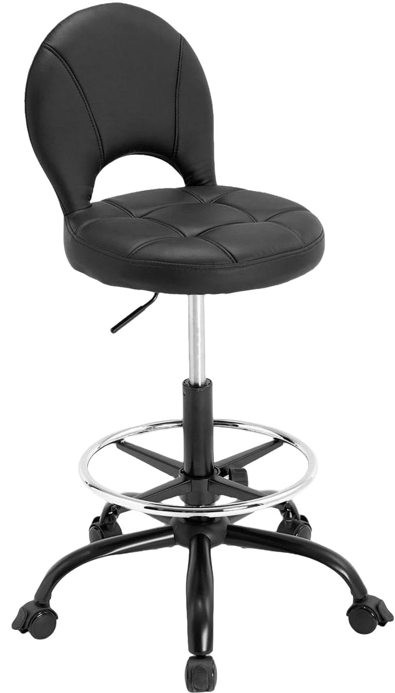 Manyday Drafting Chair with Folding Back | Comfy Office Chair with Wheels, 31.1-37.4 inches, Black