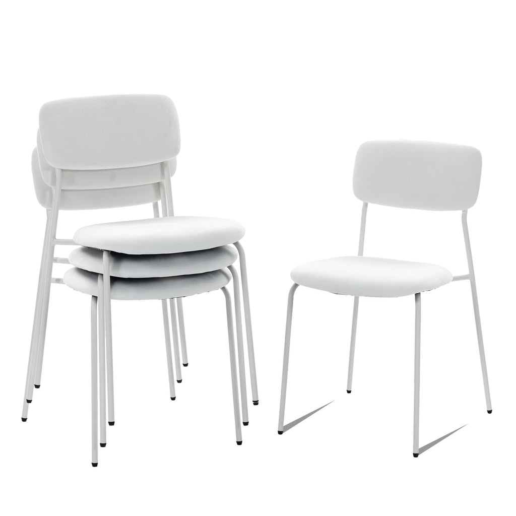 Sidanli Stackable Armless Chairs Set of 4, Small Upholstered White Chairs, Standard