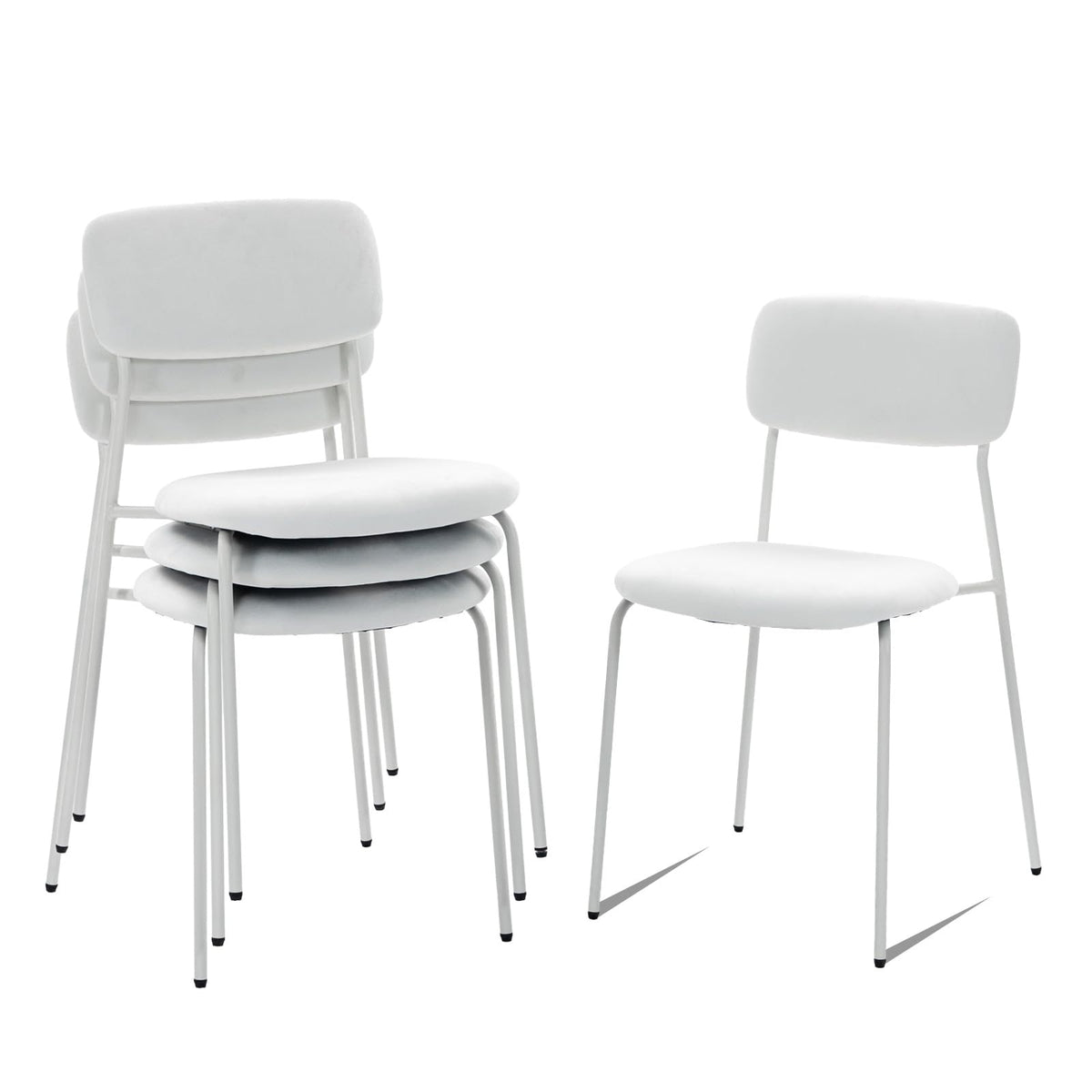 Sidanli Stackable Armless Chairs Set of 4, Small Upholstered White Chairs, Standard
