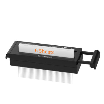 Suntiko 6-Sheet Strip Cut Portable Home Paper Shredder no Basket | Extendable Arm Fits Waste Baskets, 3-Min Continuous Shred, 4-Mode Anti-Jam, Overheat Protection Compact Shredder