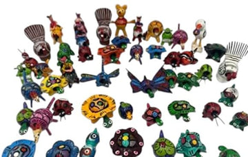 Handcrafted Mexican Wooden Bobblehead Animal Toys | Set of 50 | Unique Wedding Favors, Party Gifts, Trick-or-Treaters, Boutique Decor