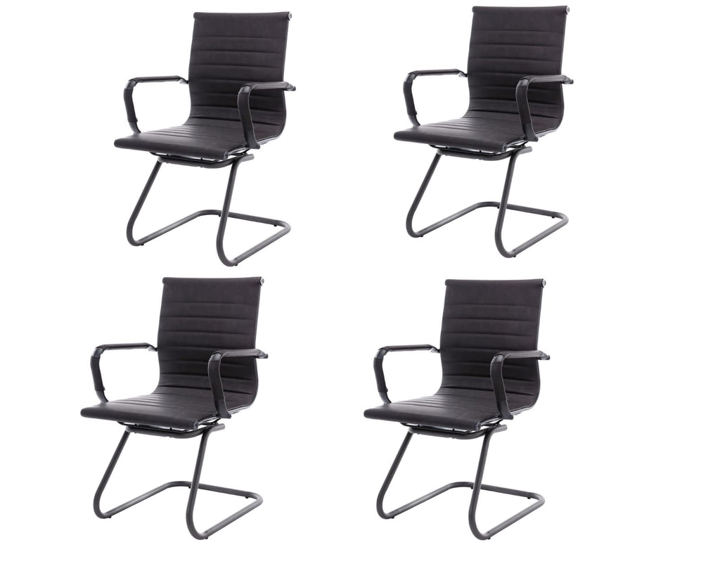 Cimota Waiting Room Chairs Leather Office Guest Chair Mid Back Reception Chairs with Sled Base for Meeting/patient/conference Room, Retro Black