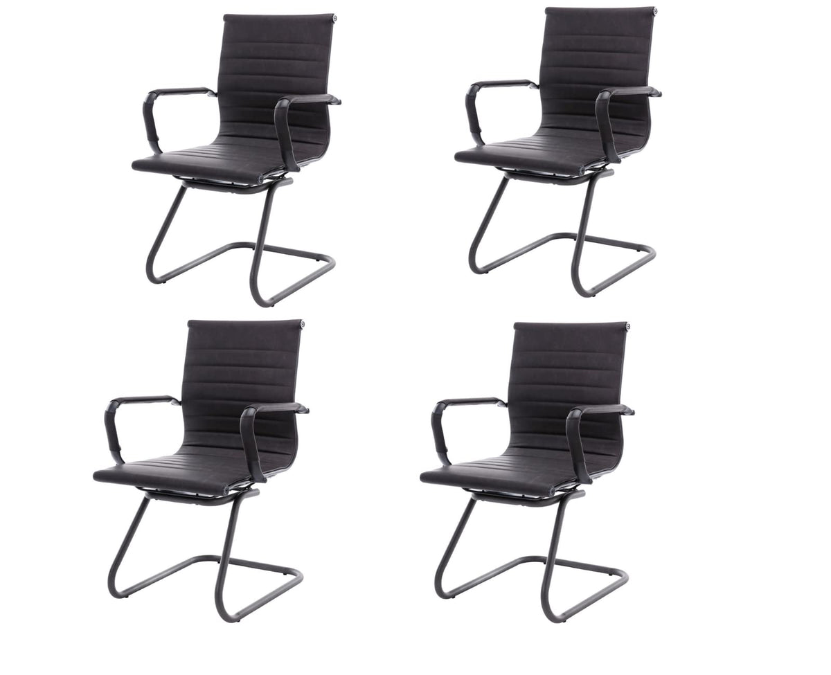 Cimota Waiting Room Chairs Leather Office Guest Chair Mid Back Reception Chairs with Sled Base for Meeting/patient/conference Room, Retro Black