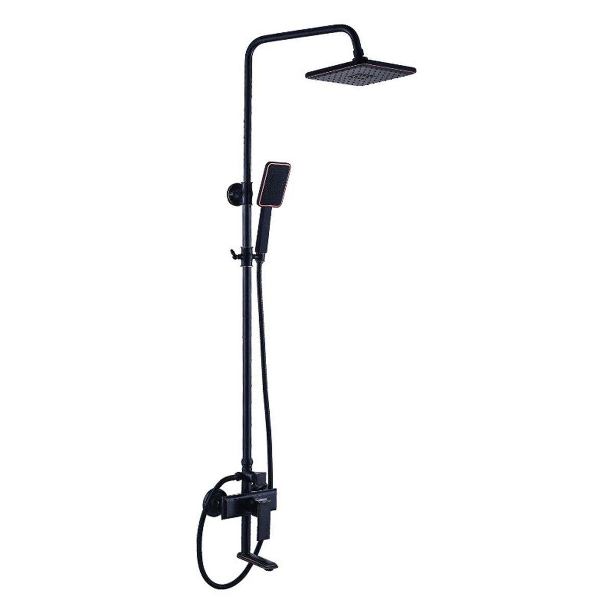 Black Brass Shower System, Wall Mounted Rain Shower Set with Top Outlet Shower Head and Hose, Traditional Shower Mixer Set for Bathroom Hotel