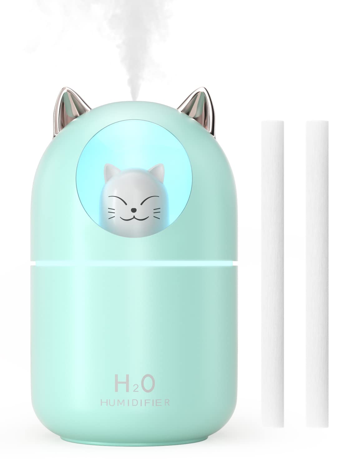 Cool Mist Humidifier,300ml Mini Humidifiers with Night Light,Waterless Auto-Off Air Humidifier,20dB Quiet Humidifiers for Bedroom,Car, Plant for Girl Boy