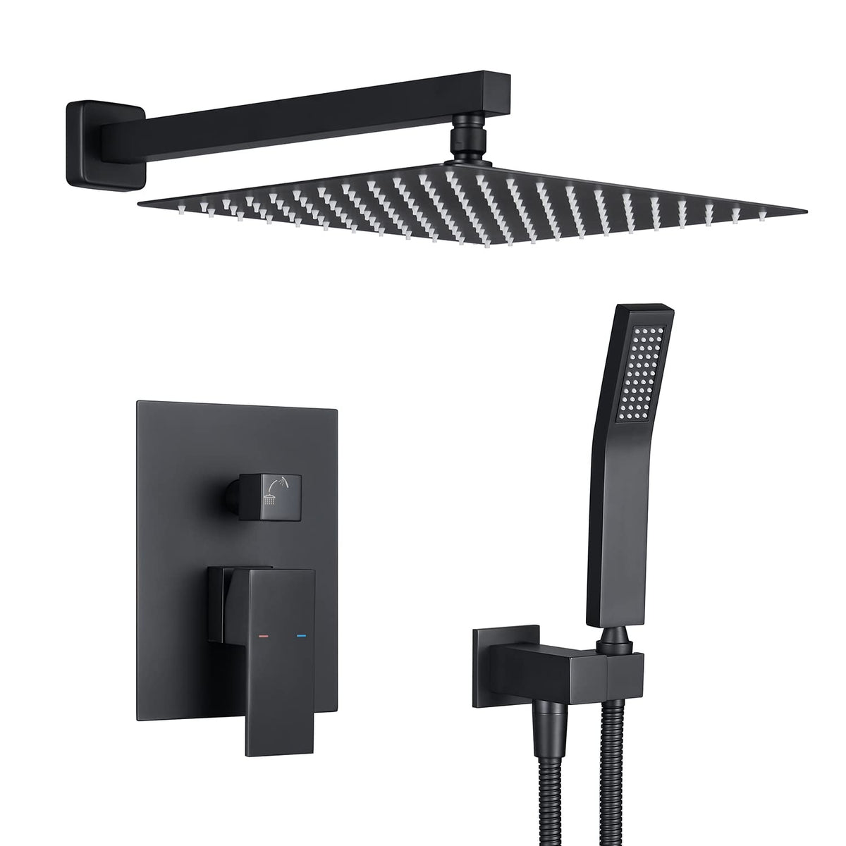Rain Shower System 12 Inches Shower Combo Set Black Wall Mount Faucet Bathroom Faucets with Rainfall Shower Head and Hand Shower