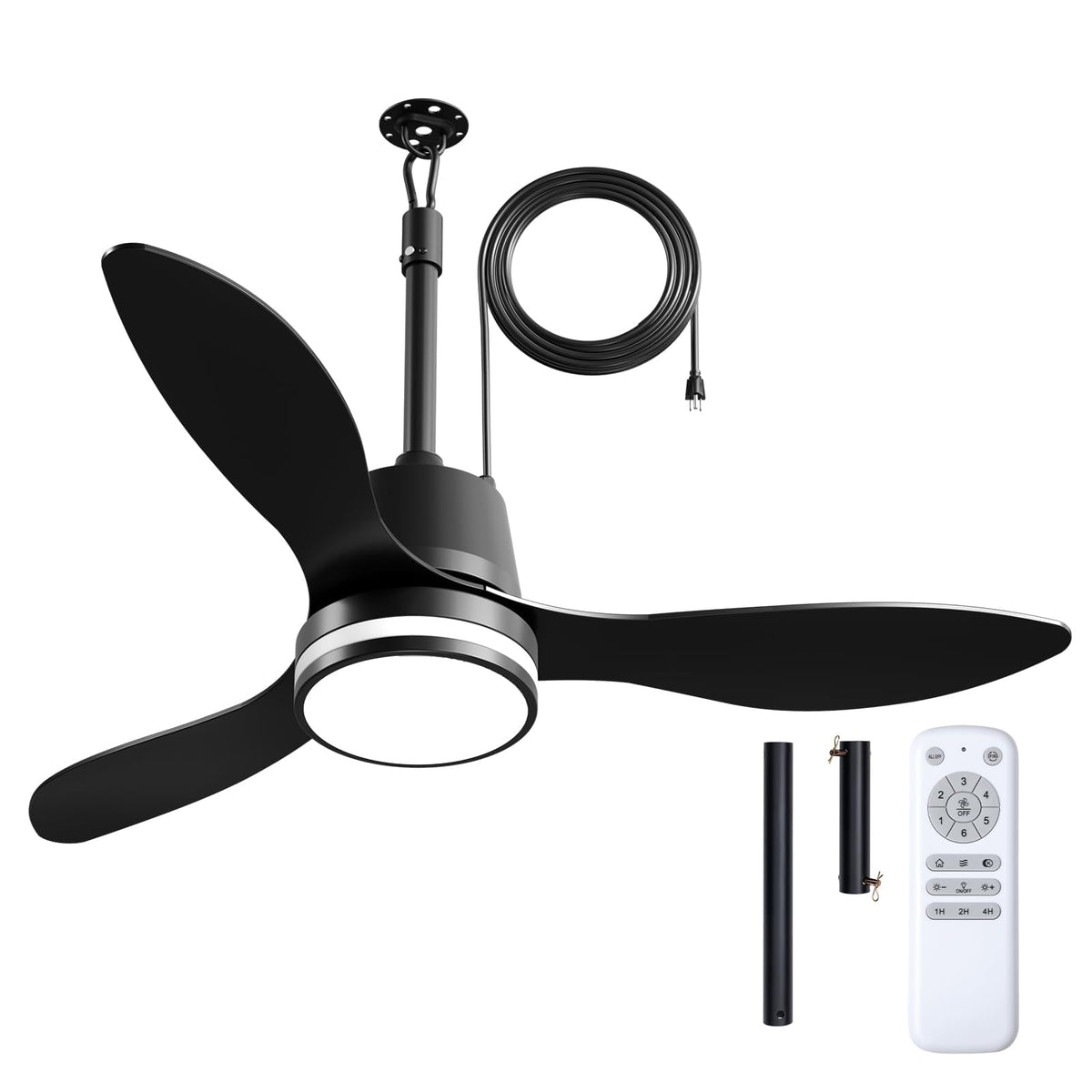 Amico 42 Inch Outdoor Ceiling Fans with Lights for Patios, IP65 Waterproof Gazebo Fan Remote Control, 3000-6000K, 6 Speeds, Hook Hanging Plug in Ceiling Fan for Patio Porch Pergola Garage Canopy