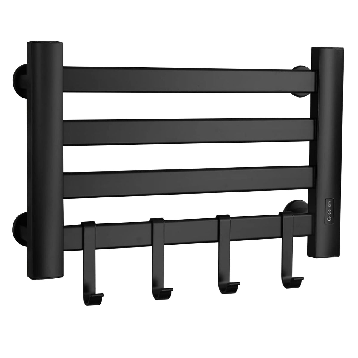 Electric Heated Towel Rail Radiator with Timer, Bathroom Black Towel Warmer Drying Rack with Removable Hooks, Wall Mounted Space Aluminum Heated Towel Rack,Plug in (Plug in)