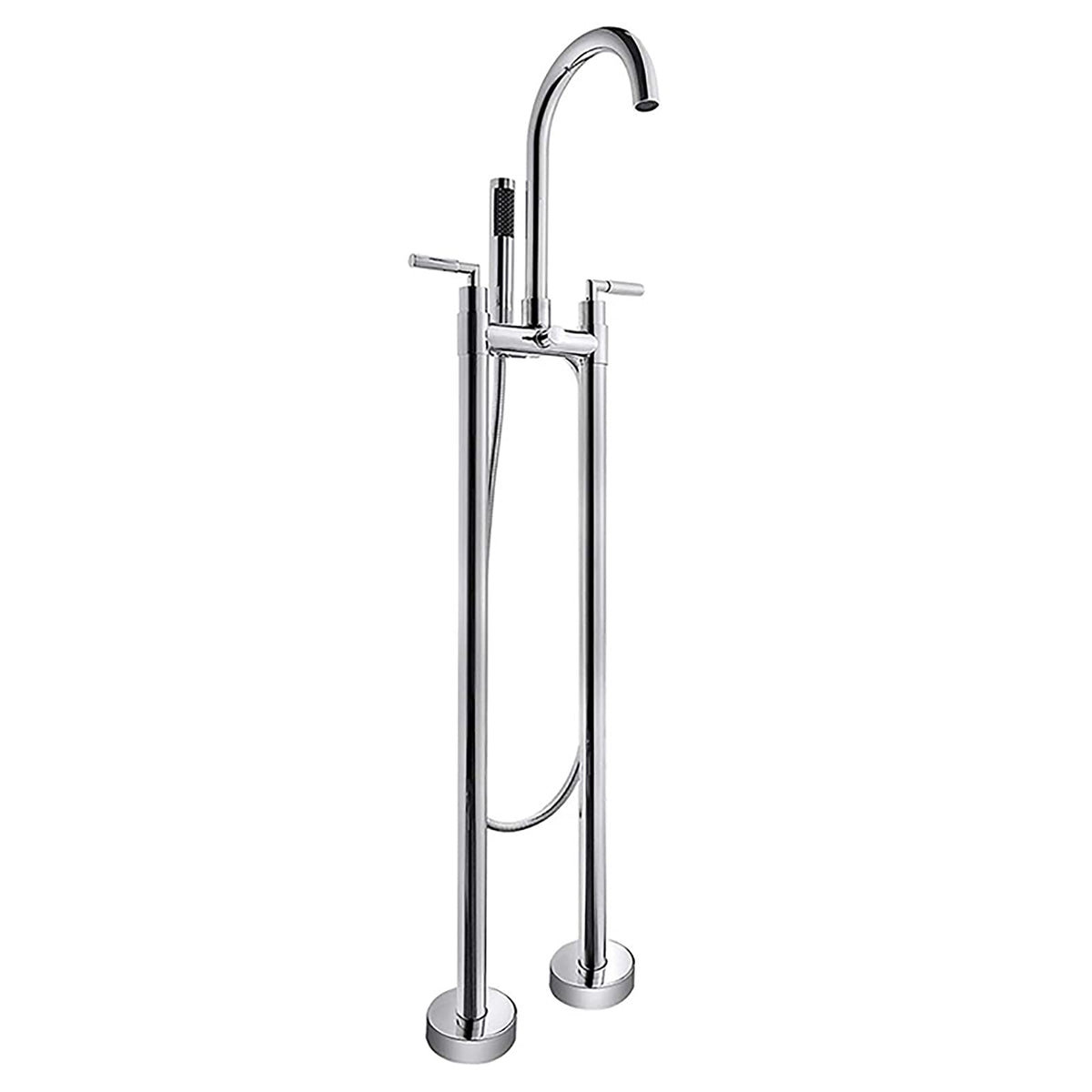 Freestanding Bathtub Faucet Chrome Tub Faucet with Handheld Shower, Brass Tub Filler Faucet Floor Mounted Tub Tap Double Handle Filler Mixer Tap with Swivel Spout for Bathroom