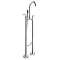 Freestanding Bathtub Faucet Chrome Tub Faucet with Handheld Shower, Brass Tub Filler Faucet Floor Mounted Tub Tap Double Handle Filler Mixer Tap with Swivel Spout for Bathroom