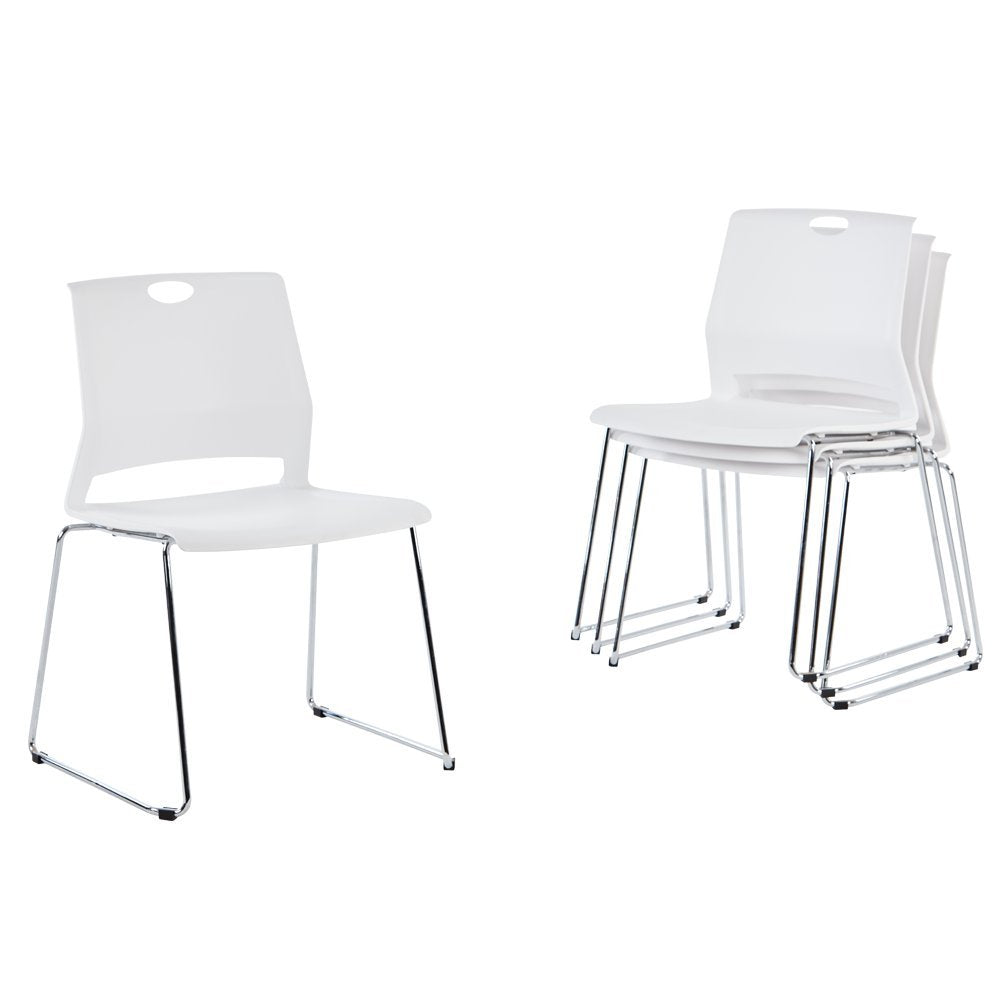 Sidanli White Plastic Stackable Chairs-(set of 4), 21"D x 22"W x 32"H