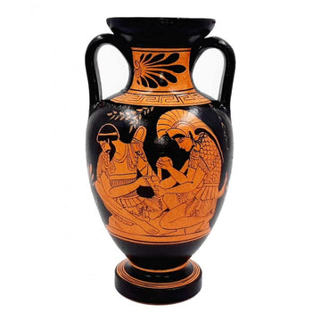 Ancient Greek Amphora 22 cm - Achilles & Patroclus/Zeus & Ganymede - Red-Figure Style - Handmade in Greece