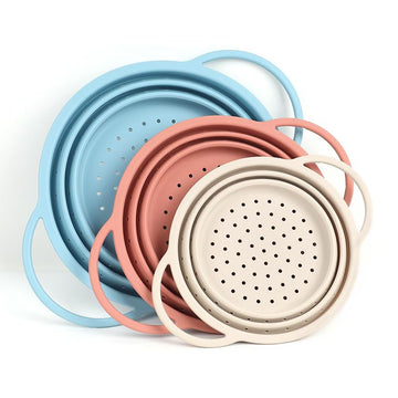 SelectShen™ Collapsible Silicone Colander Set, Stainless Steel Rim (3 Pk)