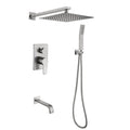 Shower Faucet Set Brushed Nickel Rainfall Shower System with Stainless Steel Square Shower Head and Brass Hand Sprayer Wall Mounted Bathroom Shower Fixture with Tub Spout