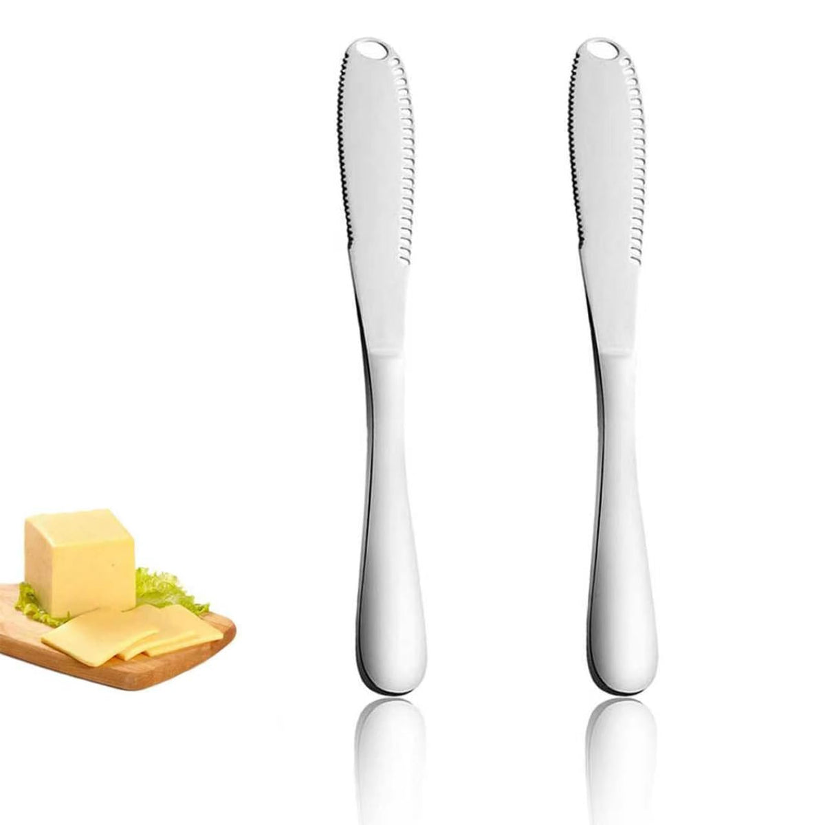 2 Pack Stainless Steel Butter Knives with Holes – 3-in-1 Spreader, Grater & Slicer for Cold Butter, Cheese & Jam – Dishwasher Safe, Rust-Resistant with Soft Ergonomic Handle