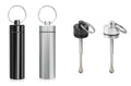 Portable Keychain Spice Jar with Adjustable Spoon, Aluminum Alloy, 2.2 x 0.6 Inch, Leak-Proof, 2 Pack (Black & Silver) (Aluminum Alloy)