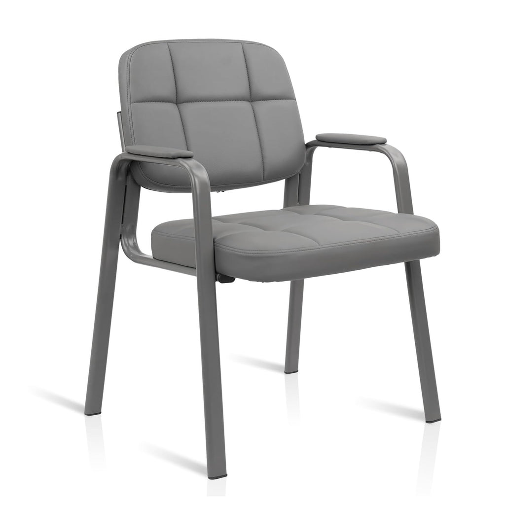 Clatina Leather Guest Chairs, Desk Chair No Wheels, Office Reception with Padded Arms for Office Conference Waiting Room, Grey