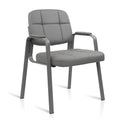 Clatina Leather Guest Chairs, Desk Chair No Wheels, Office Reception with Padded Arms for Office Conference Waiting Room, Grey