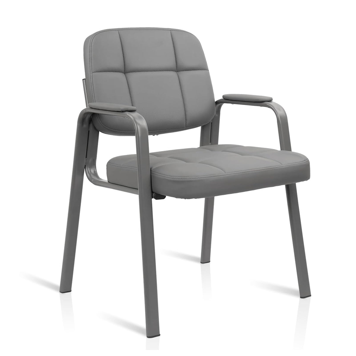 Clatina Leather Guest Chairs, Desk Chair No Wheels, Office Reception with Padded Arms for Office Conference Waiting Room, Grey
