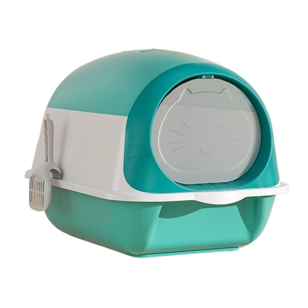 Pet Supplies, Hooded Cat Litter Box with Scoop, Large Enclosed Kitty Pan(Blue)