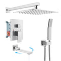 Wall Mounted Shower System with 180° Swivel Tub Spout Triple Function Shower Faucets Set 10-Inch Square Rainfall Shower Head with Handheld Shower Bathroom Shower Fixture (Chrome)