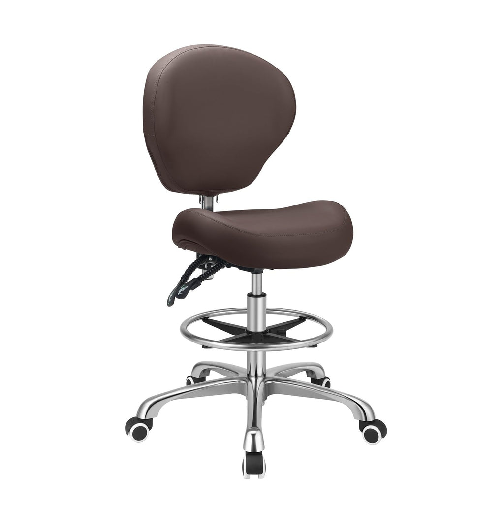 Kaleurrier Adjustable Stools Drafting Chair: with Back Rest & Foot Rest, 25.2D x 25.2W x 33.2H in, Brown