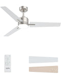 52 inch Ceiling Fans with Lights and Remote, Brushed Nickel Ceiling Fan, 6 Speed Reversible, 3CCT, Dimmable, Noiseless, 3 Blades, Quiet DC Motor, Silver Ceiling Fan for Bedroom, Indoor and Outdoor