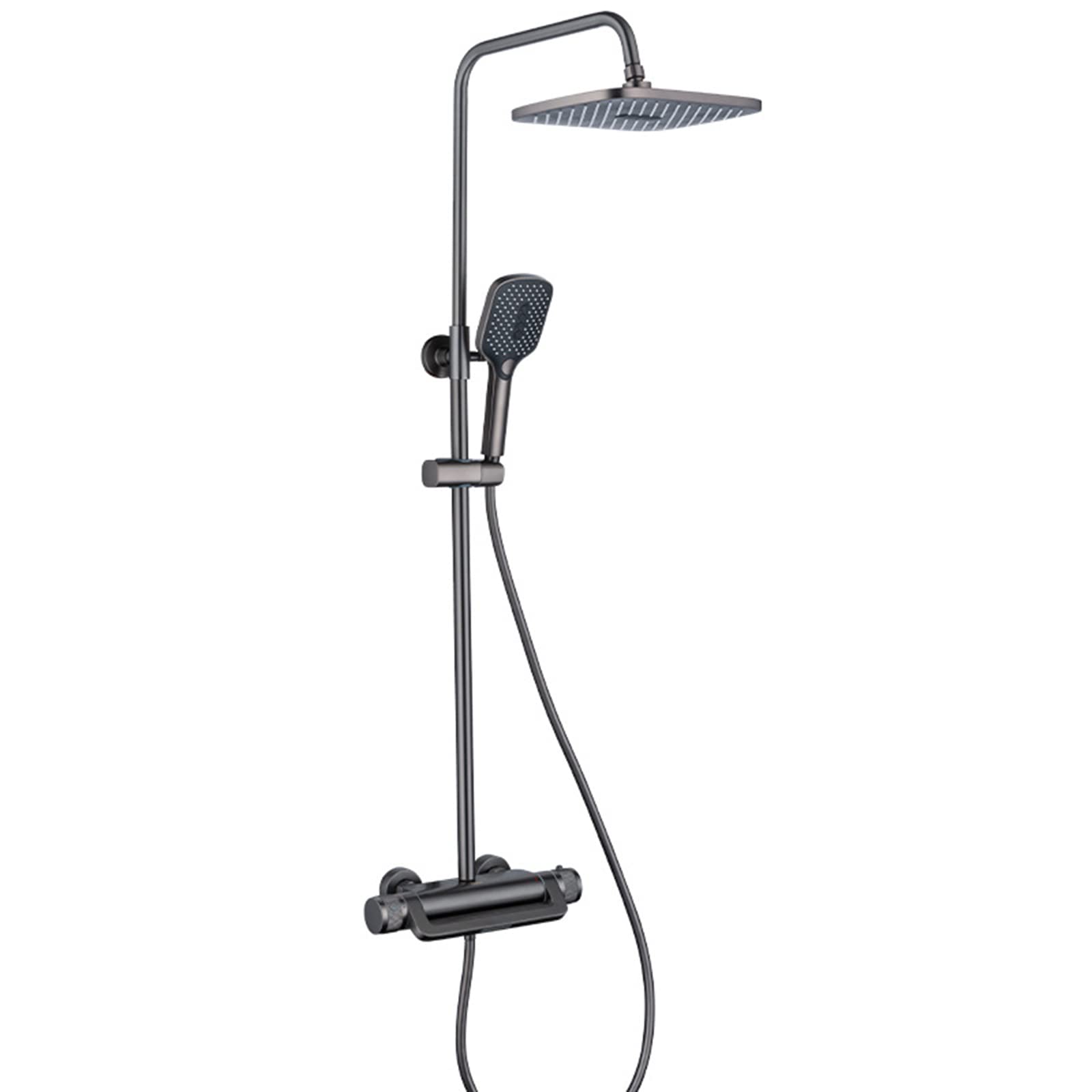 Bathroom Outdoor Shower Fixtures, Wall Mounted Thermostatic Rain Shower System with Rainfall Shower Head, 3-Function Handheld Shower and Rotatable Waterfall Tub Spout,Chrome ( Color : Gun Grey )