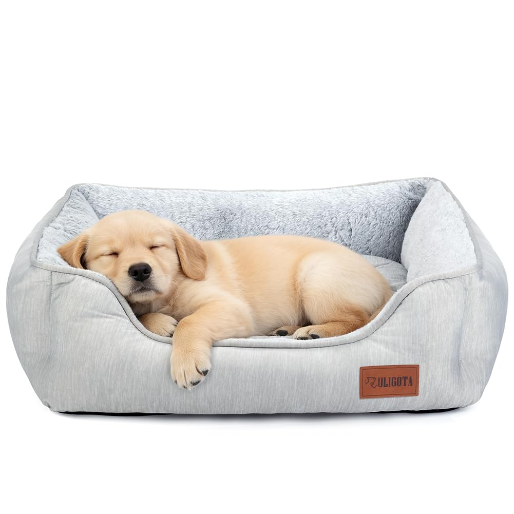 Small Dog Bed for Dogs with Cool to Touch Fabric? Soft Calming Cat Beds for Indoor Cats? Reversible Square Pet Bed for Puppy, Machine Washable Non-Slip Bottom S