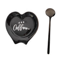 Ture Heart-shaped Ceramic Spoon Rest - Mini & Small, Holds Coffee & Teaspoons, Black