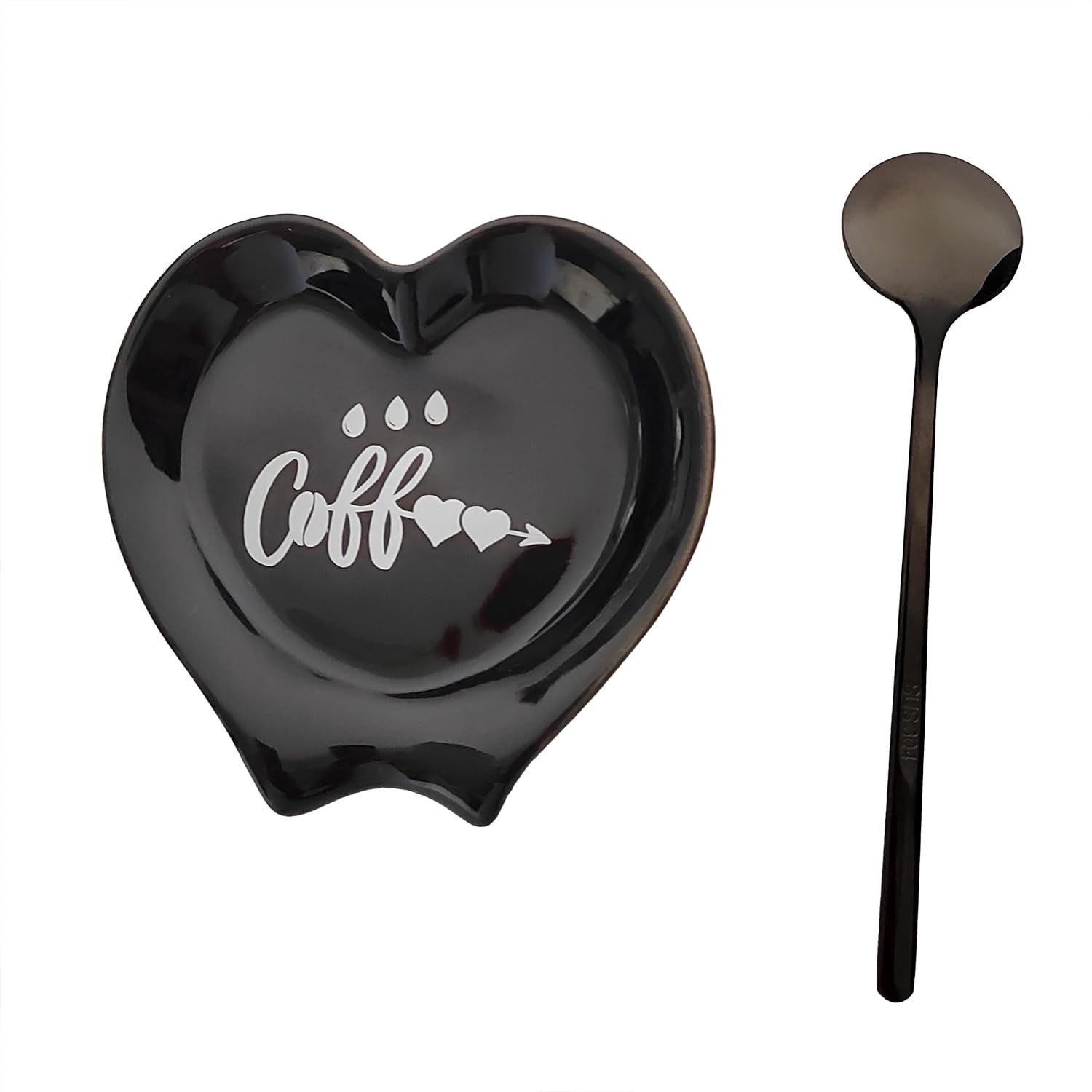 Ture Heart-shaped Ceramic Spoon Rest - Mini & Small, Holds Coffee & Teaspoons, Black