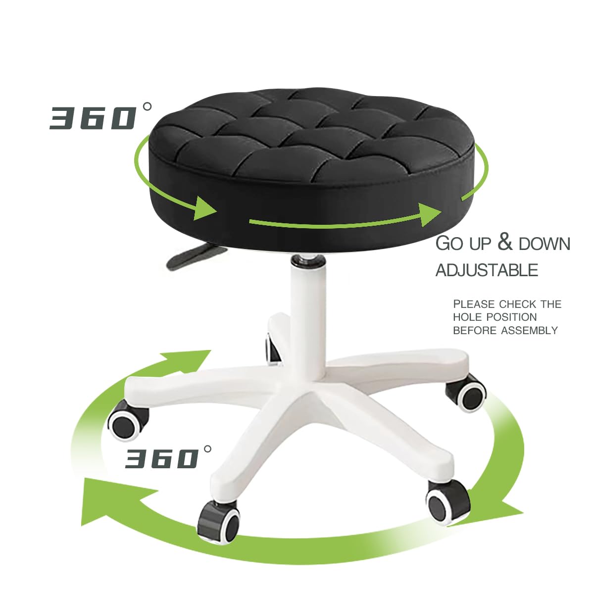 Hdhnba Small Chair Round Rolling Stool with Wheels Pu Leather Height Adjustable Swivel Drafting Work Spa Salon Stools Home Office Chair,2 Pack