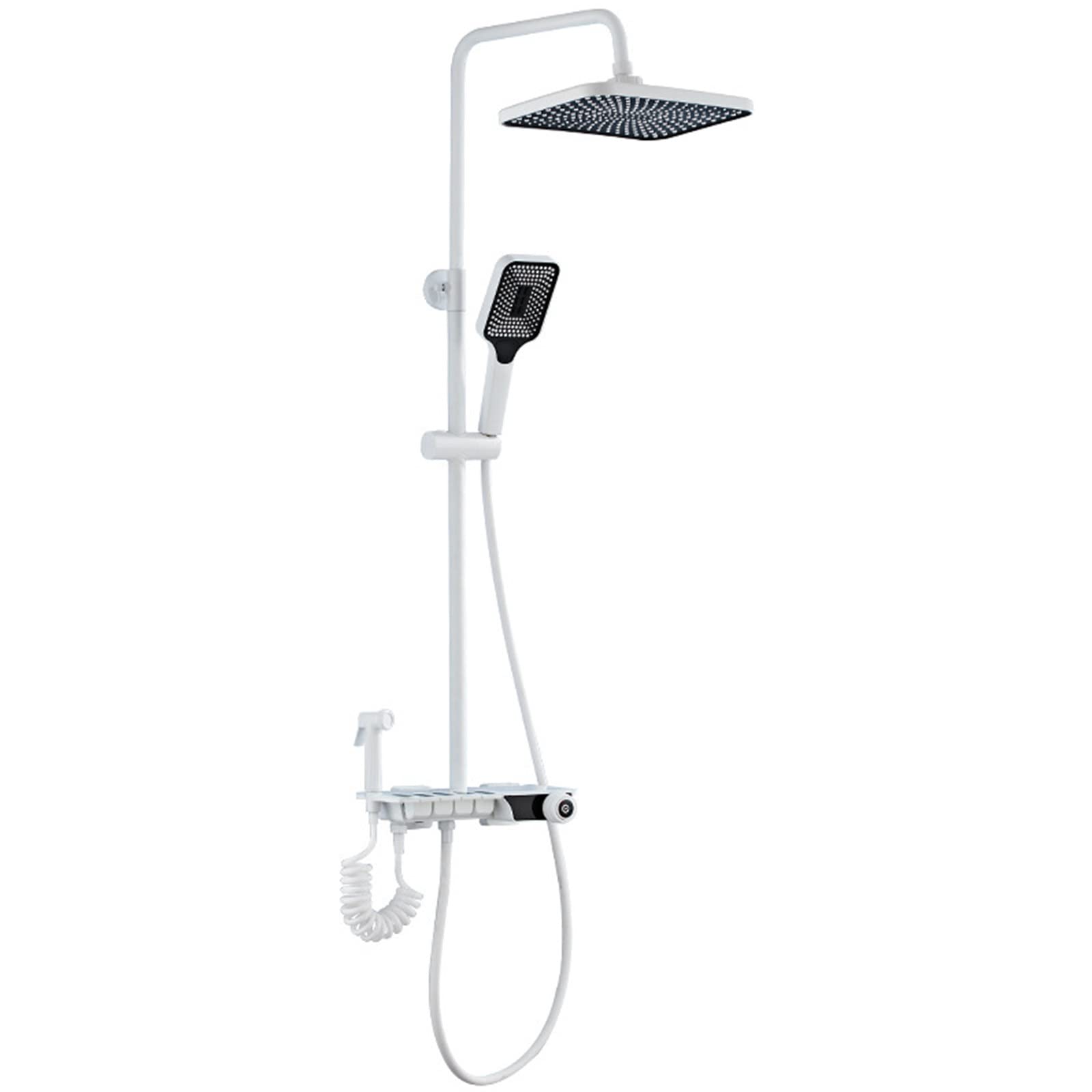 Shower System White Thermostatic Digital Display Shower Fixture Combo Set Brass Bathroom Shower Faucet with Rain Shower Head,Handheld Shower Head and Handheld Bidet Sprayer