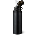 Stainless Steel Water Bottles 24 oz with Dustproof Lid, Carry Handle & Tea Infuser, BPA-Free & Leakproof, Insulated Water Bottle Ideal for Fitness, Hiking, Office & Outdoor Use (Black)