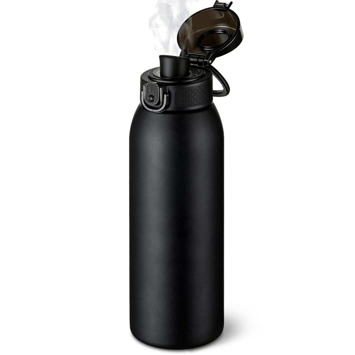 Stainless Steel Water Bottles 24 oz with Dustproof Lid, Carry Handle & Tea Infuser, BPA-Free & Leakproof, Insulated Water Bottle Ideal for Fitness, Hiking, Office & Outdoor Use (Black)