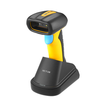 NETUM Upgraded QR Industrial Bluetooth Barcode Scanner with Charging Dock, Wireless 2D 1D Bar Code Reader 2600mAh Drop Protection Shock Dust Proof Hands Free for Windows Mac Android iOS (RD-1200)