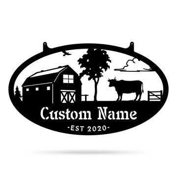 RealSteel Personalized Farmhouse Metal Sign – Custom Farm Scene Wall Art with Barn, Horse & Fence | Family Name & Established Date Plaque | Rustic Outdoor Patio & Garden Décor | Housewarming & Wedding Gift | Made in USA