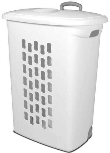 Sterilite Ultra Wheeled Laundry Hamper with Lid, Handle and Wheels for Easy Rolling of Clothes to and from the Laundry Room, Plastic, White, 1-Pack, Portable