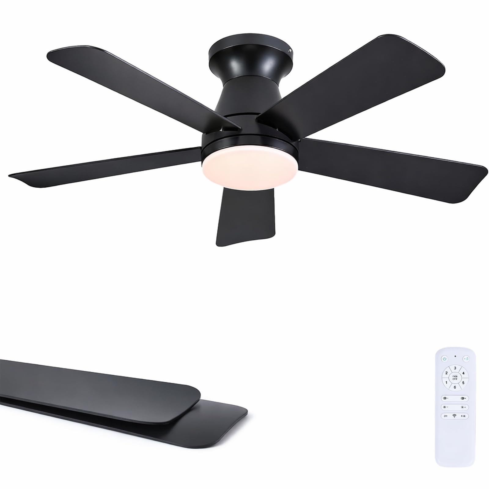 41" Black Low Profile Ceiling Fans with Lights and Remote, Modern Flush Mount Ceiling Fan Light with Quiet Reversible DC Motor for Bedroom Kitchen