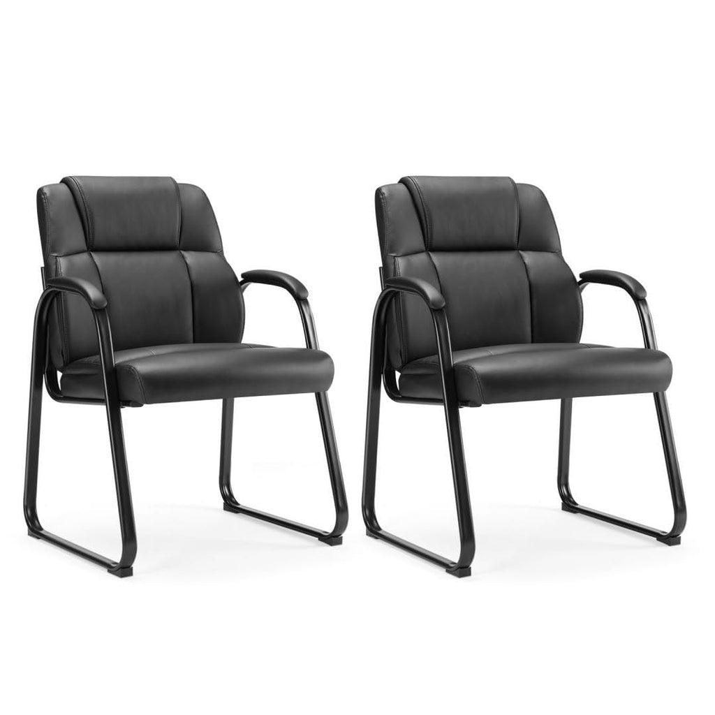 Uocfyk Pu Leather Conference Room Chair, Tall Back Chairs with Padded Arms and No Wheels, Guest Chairs of 2 for Reception Waiting Room Black