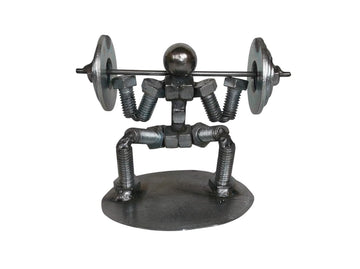 Squat Weight Lifter Metal Bolt Figurine, Miniature Body Builder Athlete