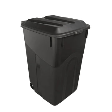 45-Gallon Heavy-Duty Wheeled Trash Can with Attached Lid, Black, Outdoor Garbage Bin