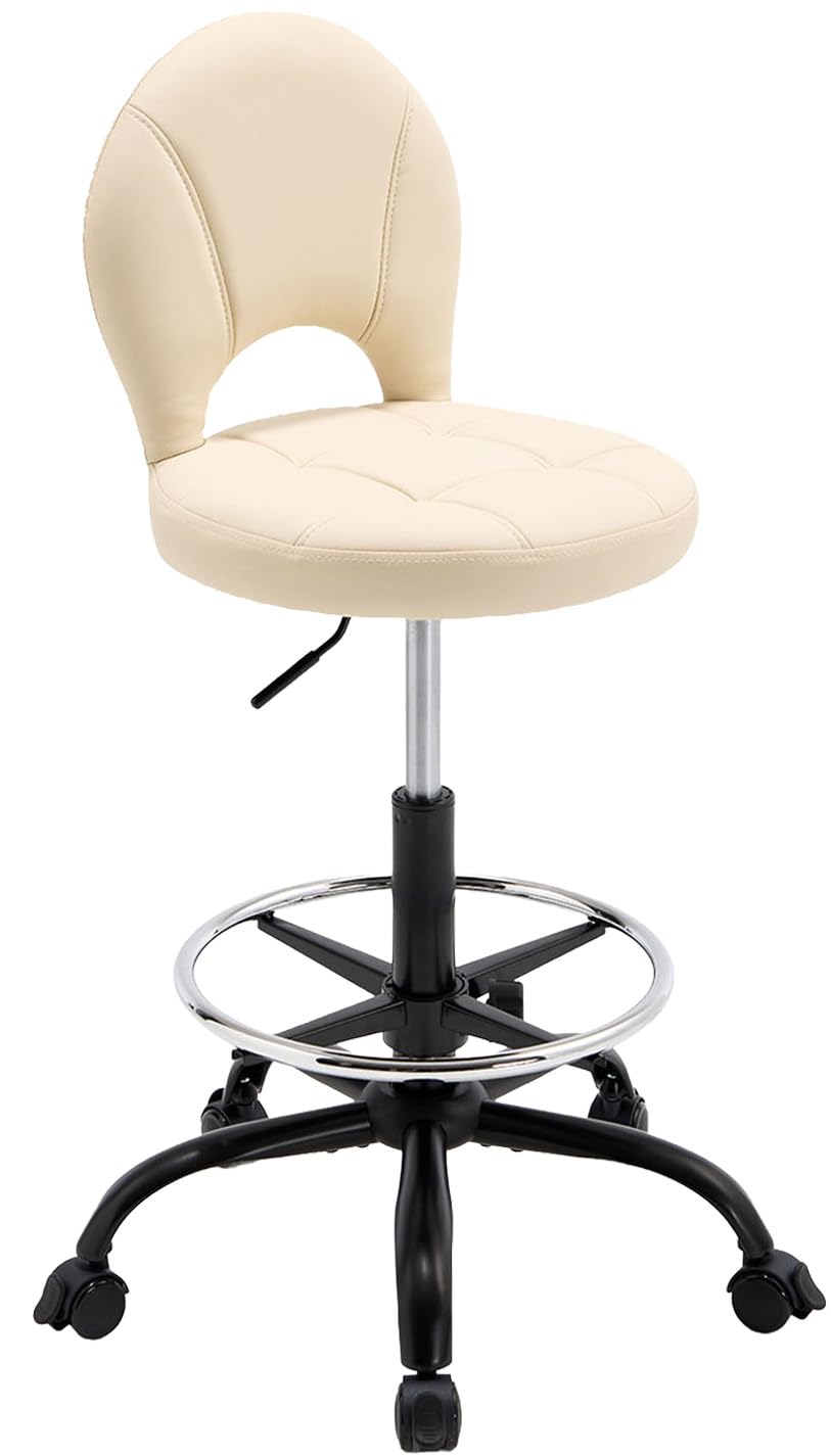 Manyday Drafting Chair with Folding Back | Comfy Office Chair with Wheels, Beige