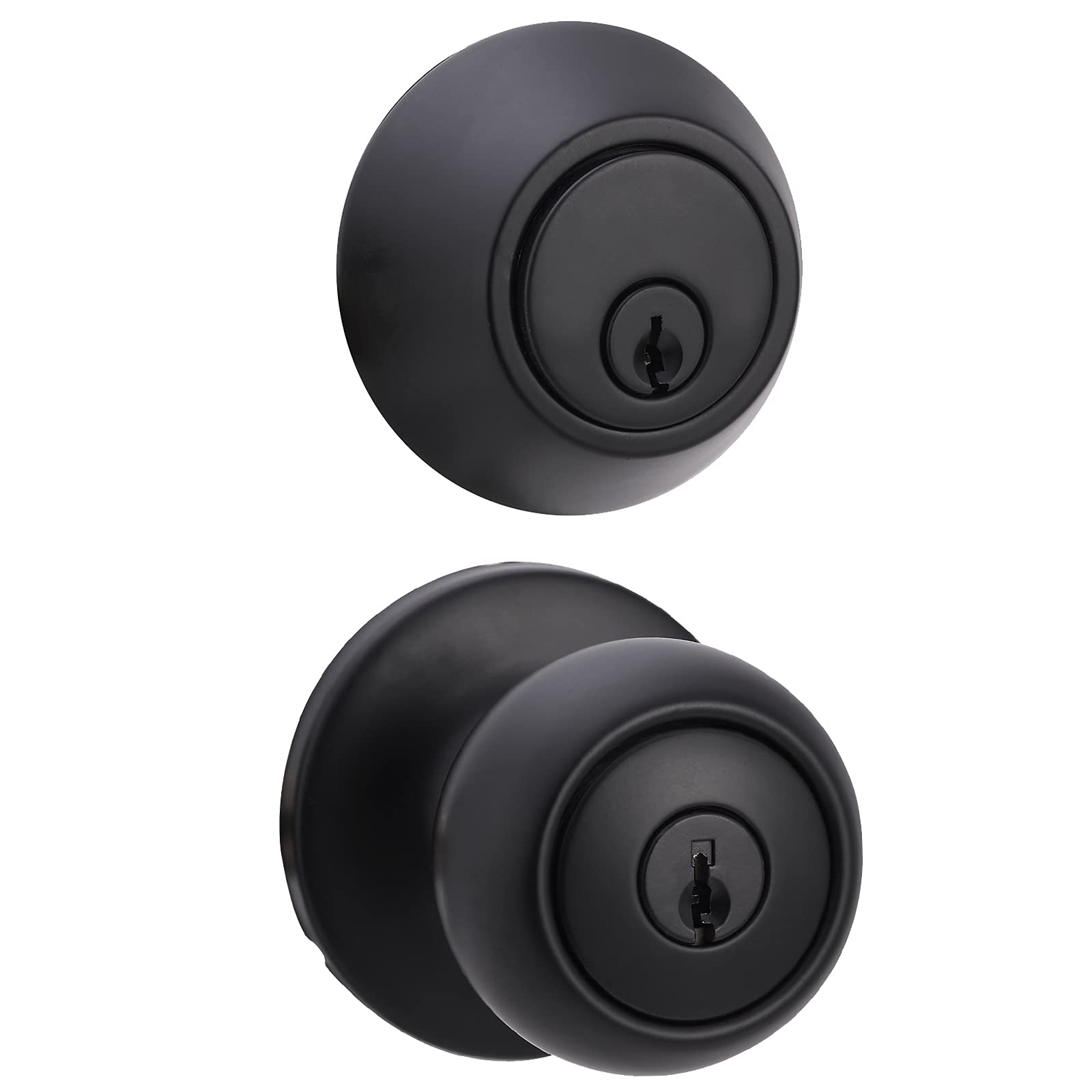 Fanci Basics Exterior Door Knob with Key Lock and Deadbolt, Keyed Alike, Coastal, Matte Black