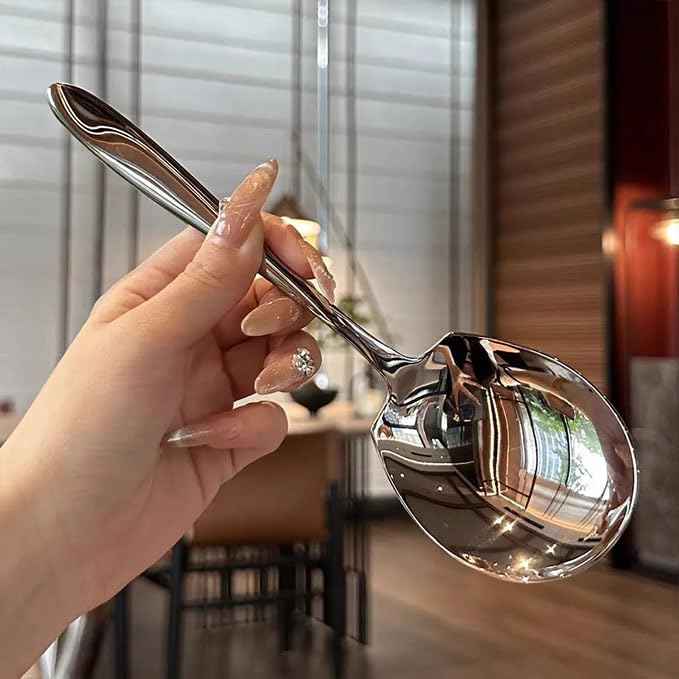 Heavy-Duty Large Serving Spoons, Stainless Steel Thickened Long Spoons, Easy Clean Durable Tableware For Home Kitchen, Dining Party, Banquet, Hotel, Buffet & Commercial Catering Use