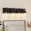Vanity Light Fixtures, Matte Black Bathroom Light Fixtures Over Mirror, Modern Wall Sconces Lamp with Clear Glass Shade (4 Light)