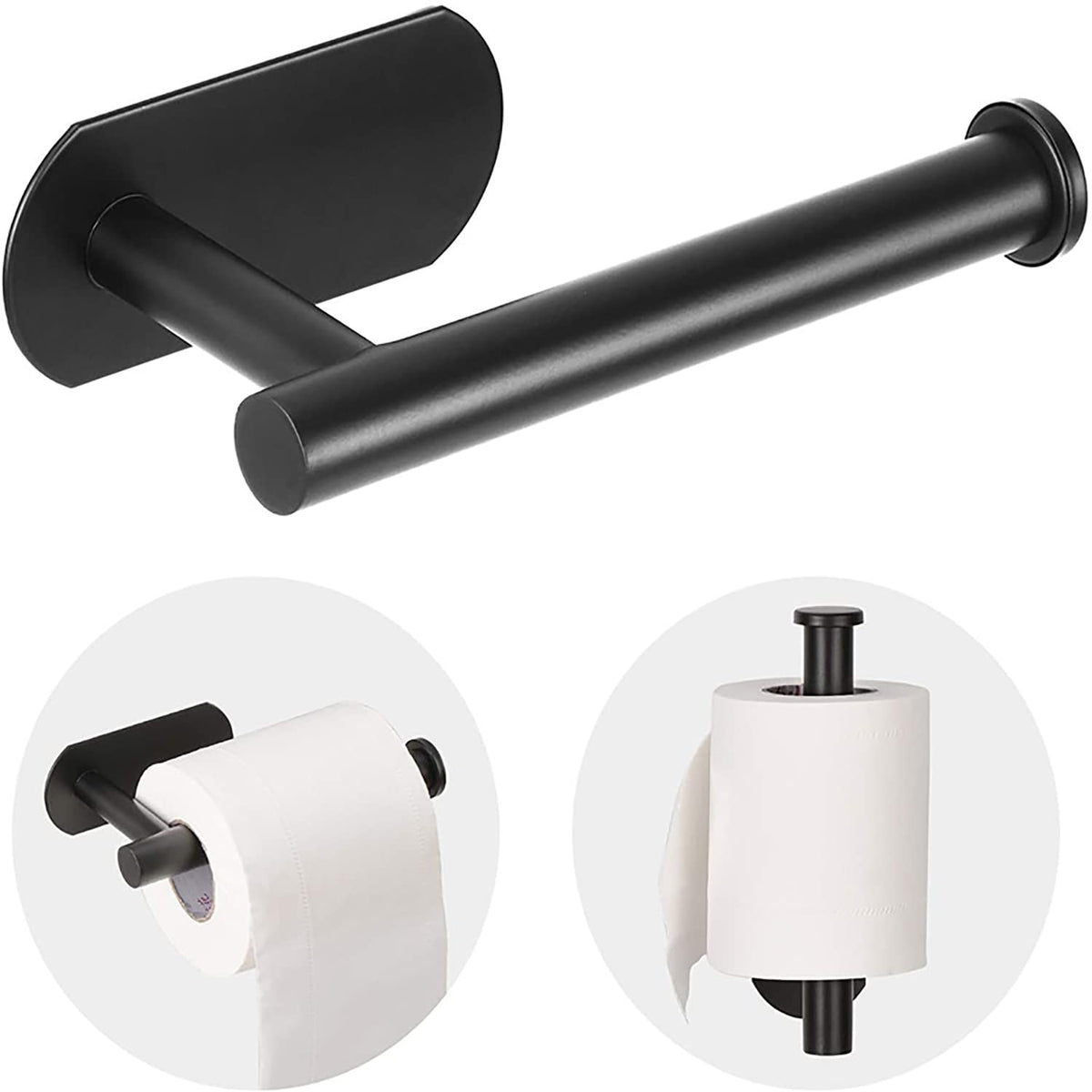 JOPOFI Toilet Paper Holder - Adhesive Toilet Paper Holder - Matte Black | Toilet Paper Holder Wall Mount for Bathroom,Stainless Steel Command Strip Toilet Paper Roll Holder Stick On Wall,No Drilling